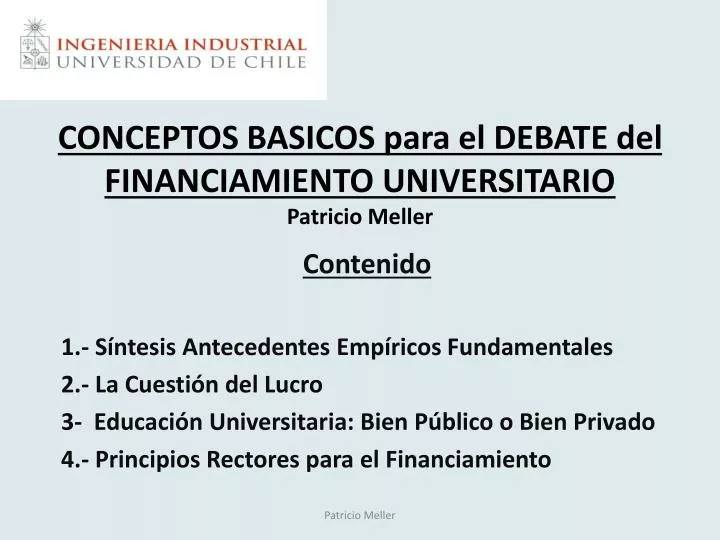 conceptos basicos para el debate del financiamiento universitario patricio meller