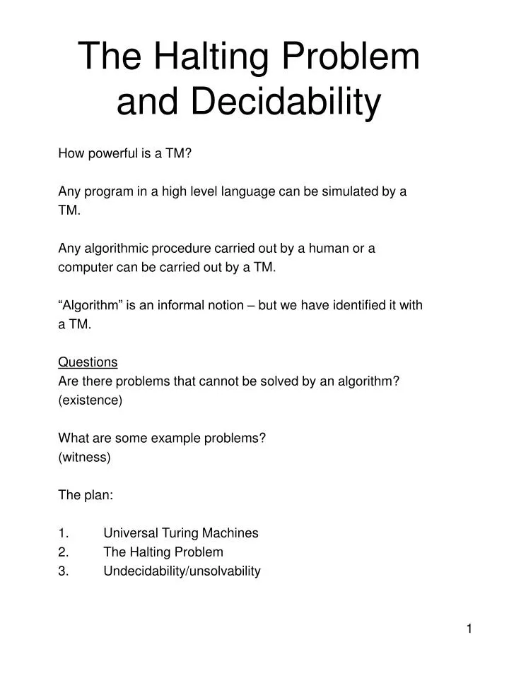 the halting problem and decidability