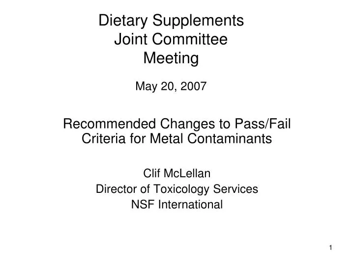 dietary supplements joint committee meeting may 20 2007