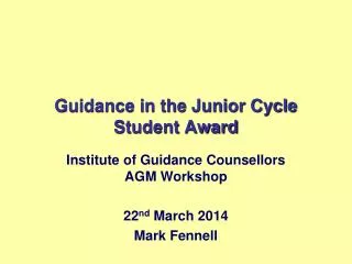Guidance in the Junior Cycle Student Award