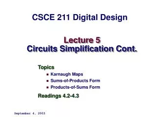 Lecture 5 Circuits Simplification Cont.
