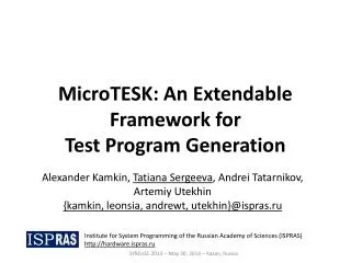 MicroTESK : An Extendable Framework for Test Program Generation