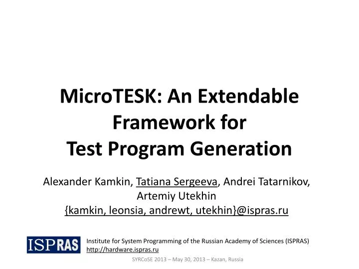 microtesk an extendable framework for test program generation