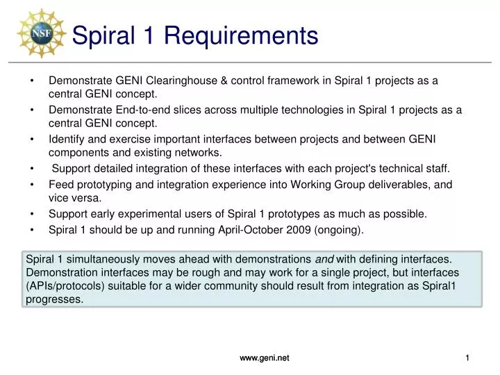 spiral 1 requirements