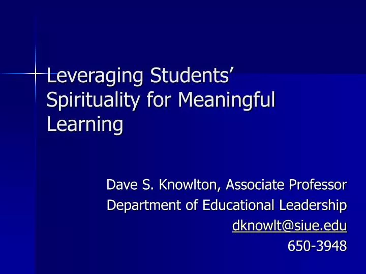 leveraging students spirituality for meaningful learning