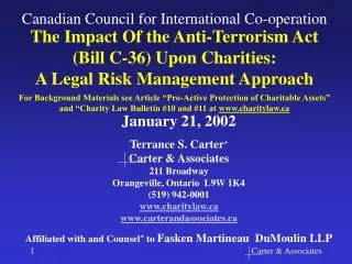 The Impact Of the Anti-Terrorism Act (Bill C-36) Upon Charities: A Legal Risk Management Approach