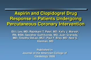Aspirin and Clopidogrel Drug Response in Patients Undergoing Percutaneous Coronary Intervention