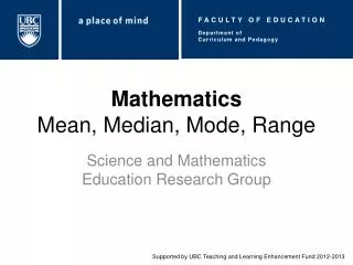 Mathematics Mean, Median, Mode, Range