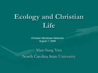Ecology and Christian Life