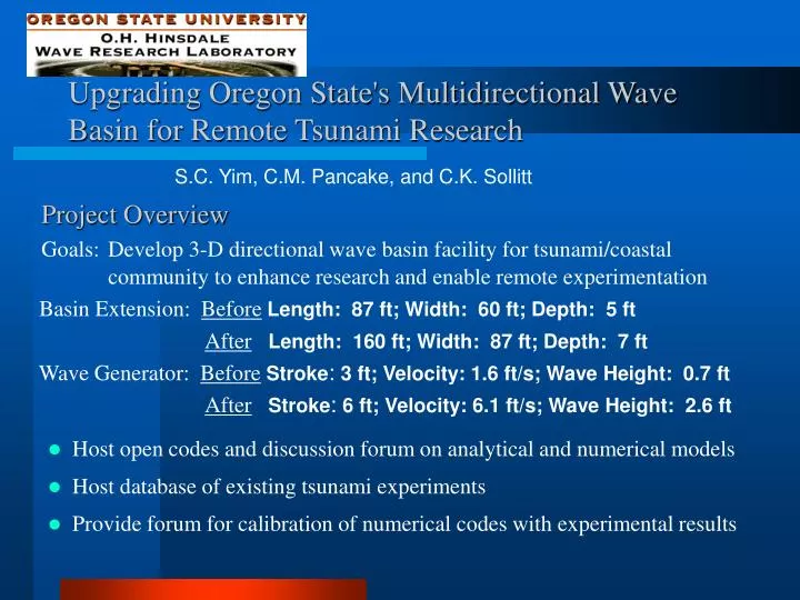 upgrading oregon state s multidirectional wave basin for remote tsunami research