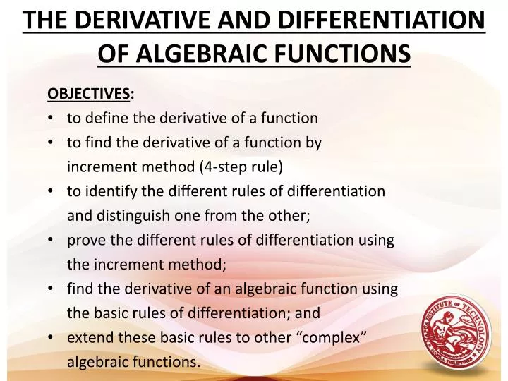 the derivative and differentiation of algebraic functions