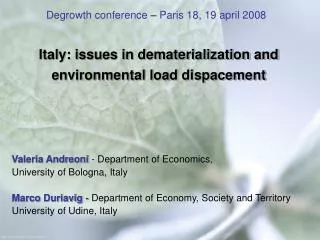 Italy: issues in dematerialization and environmental load dispacement