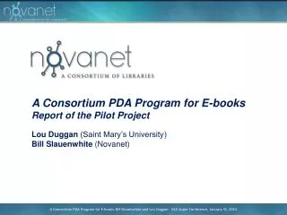 A Consortium PDA Program for E-books Report of the Pilot Project