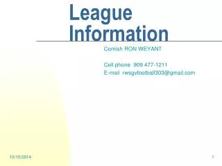 SGVFFL League Information