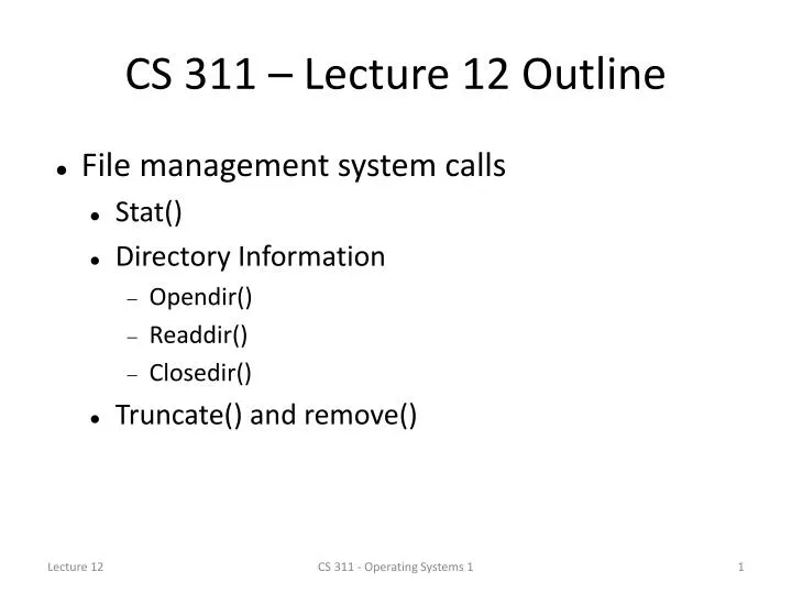 cs 311 lecture 12 outline