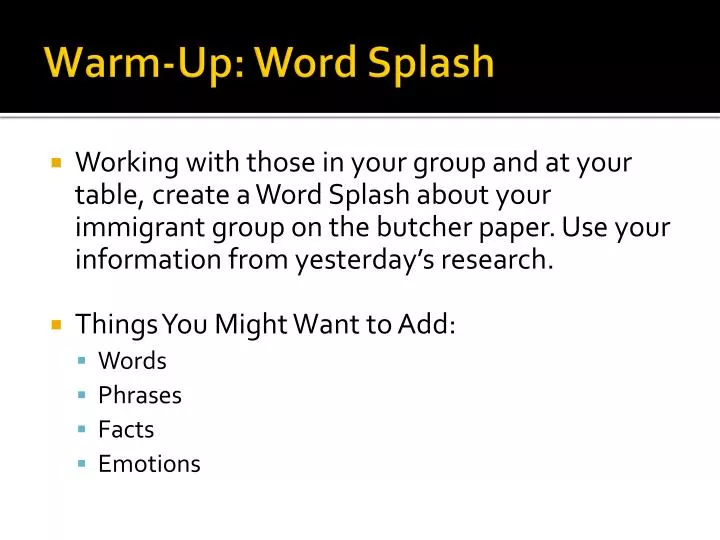 warm up word splash