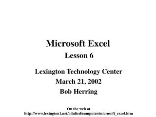 Microsoft Excel Lesson 6