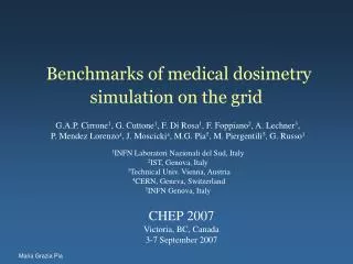 Benchmarks of medical dosimetry simulation on the grid