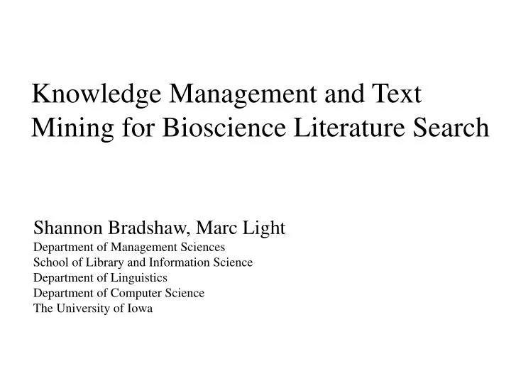 knowledge management and text mining for bioscience literature search
