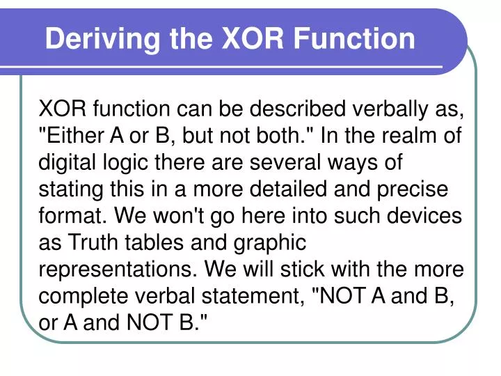 deriving the xor function