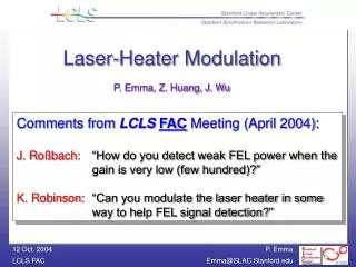 Comments from LCLS FAC Meeting (April 2004):