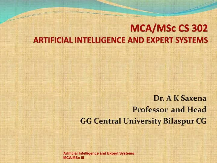 mca msc cs 302 artificial intelligence and expert systems