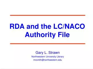 RDA and the LC/NACO Authority File