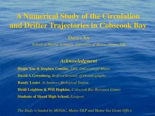 A Numerical Study of the Circulation and Drifter Trajectories in Cobscook Bay