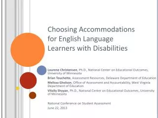 Choosing Accommodations for English Language Learners with Disabilities