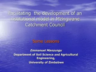 Facilitating the development of an institutional model in Mzingwane Catchment Council
