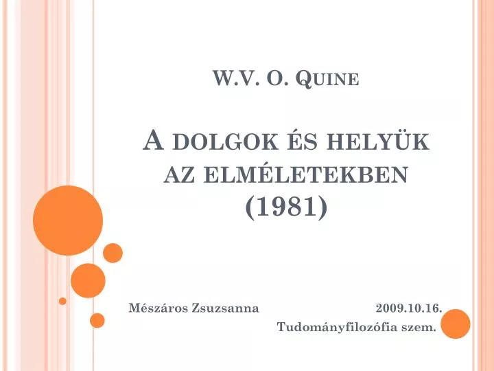 w v o quine a dolgok s hely k az elm letekben 1981