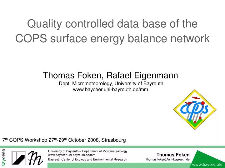 quality controlled data base of the cops surface energy balance network