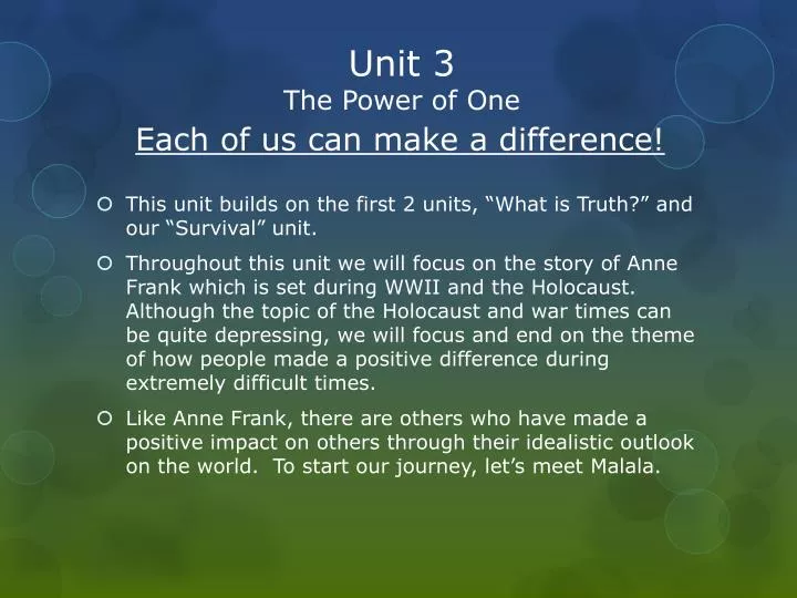 unit 3 the power of one each of us can make a difference