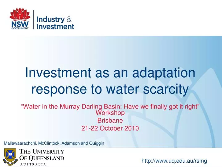 investment as an adaptation response to water scarcity