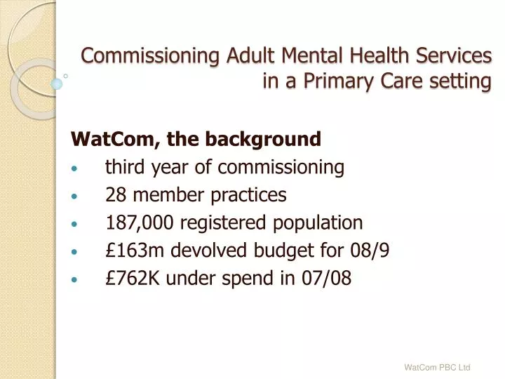 commissioning adult mental health services in a primary care setting