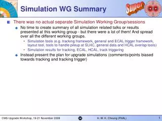 Simulation WG Summary