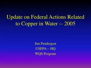 Update on Federal Actions Related to Copper in Water -- 2005