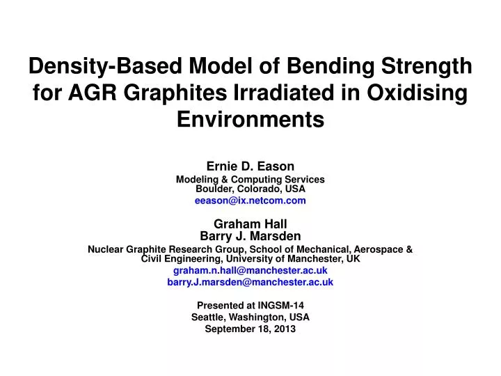 density based model of bending strength for agr graphites irradiated in oxidising environments