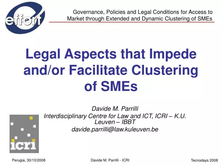 legal aspects that impede and or facilitate clustering of smes