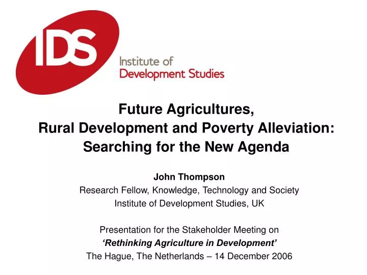 future agricultures rural development and poverty alleviation searching for the new agenda