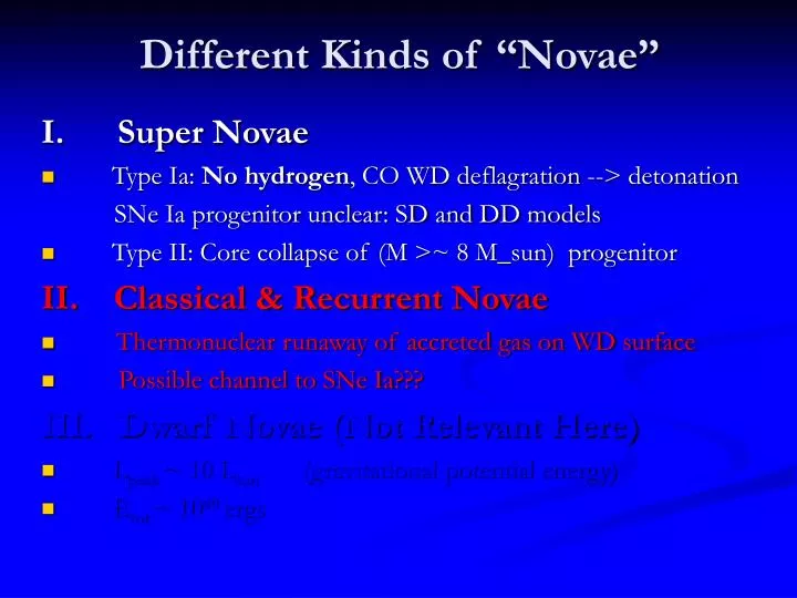 different kinds of novae