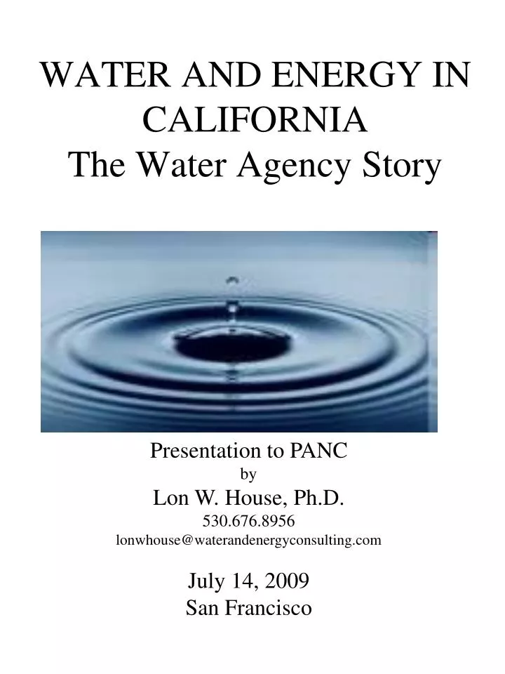 water and energy in california the water agency story