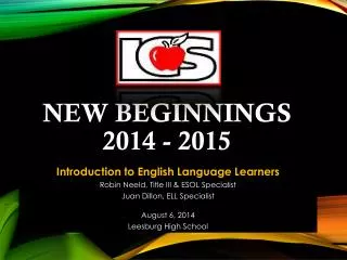 New Beginnings 2014 - 2015