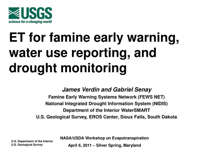 et for famine early warning water use reporting and drought monitoring