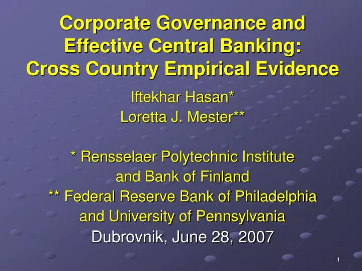 corporate governance and effective central banking cross country empirical evidence