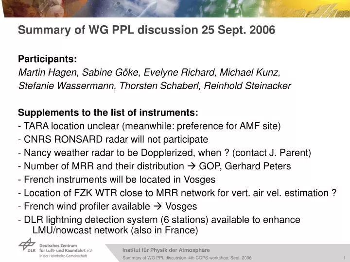 summary of wg ppl discussion 25 sept 2006