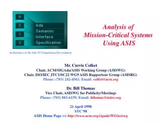 Analysis of Mission-Critical Systems Using ASIS