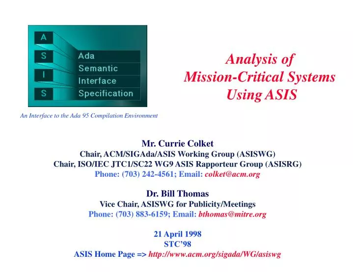 analysis of mission critical systems using asis
