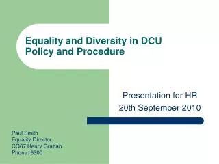 Equality and Diversity in DCU Policy and Procedure