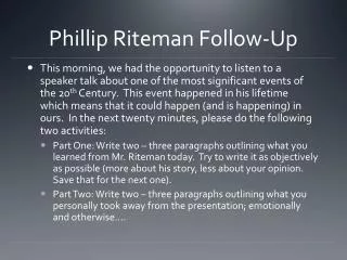 Phillip Riteman Follow-Up